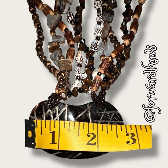 Multi-Strand Shell & Wood Bead Necklace with Large Shell Pendant - Picture 9 of 11